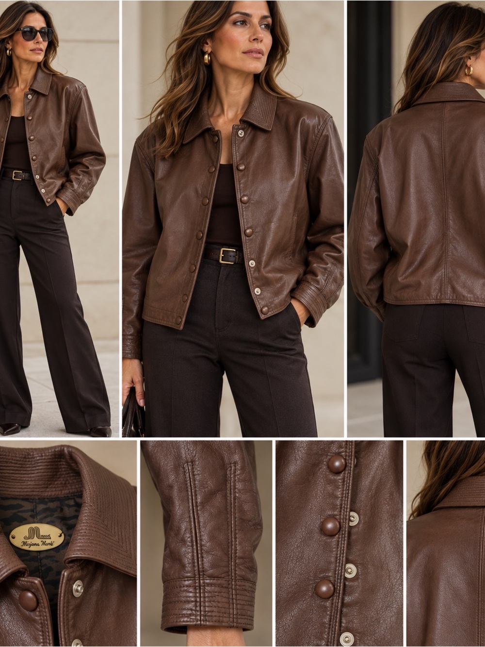 Vintage designer Brown Leather Bomber Jacket by Mirjana Maric